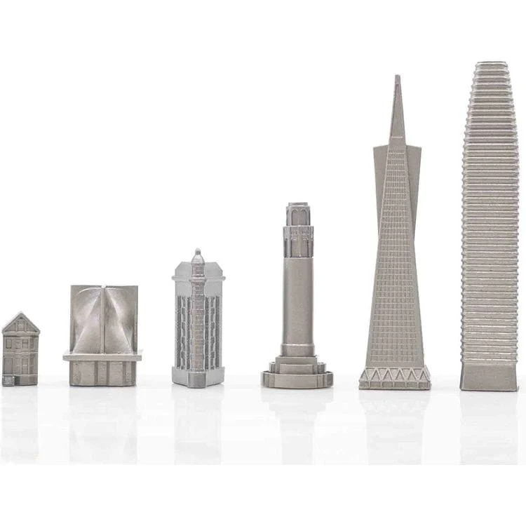 San Francisco Edition Stainless Steel Chess Set with Marble Hatch Board - Image 5